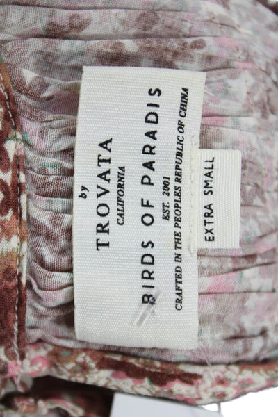 Birds of Paradis Womens A-Line Floral Ramie Mid-Calf Dress Short Sleeve Size XS