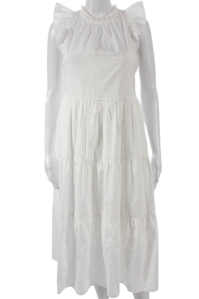 J Crew Womens Trapeze Swing Dress White High Neck Sleeveless Cotton Size 2XS