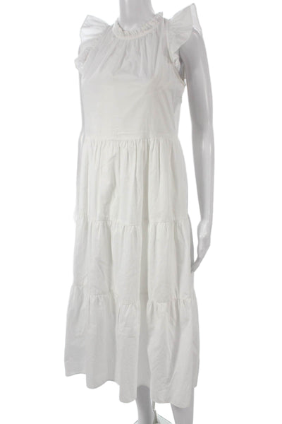 J Crew Womens Trapeze Swing Dress White High Neck Sleeveless Cotton Size 2XS