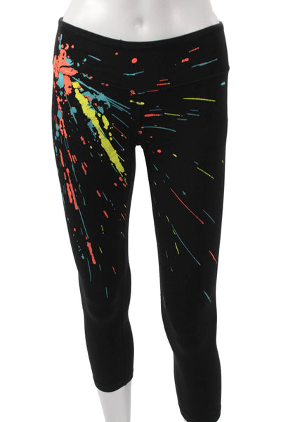 Splits59 Women Capri Leggings Black Spotted 90% Nylon Size XS