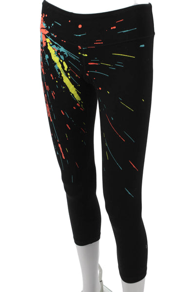 Splits59 Women Capri Leggings Black Spotted 90% Nylon Size XS