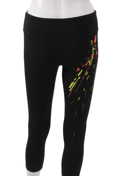 Splits59 Women Capri Leggings Black Spotted 90% Nylon Size XS