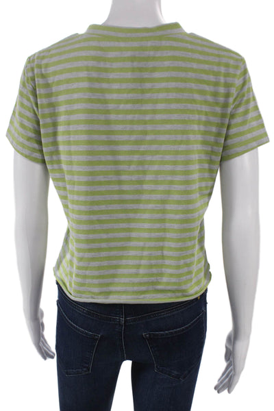 Lioness Women Cropped Striped V-Neck Green Short Sleeve T-Shirt Size M