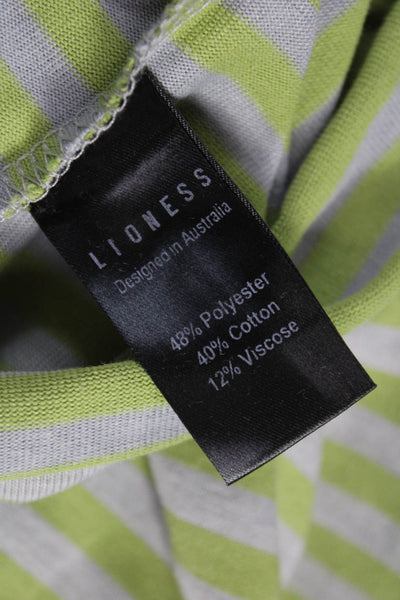Lioness Women Cropped Striped V-Neck Green Short Sleeve T-Shirt Size M