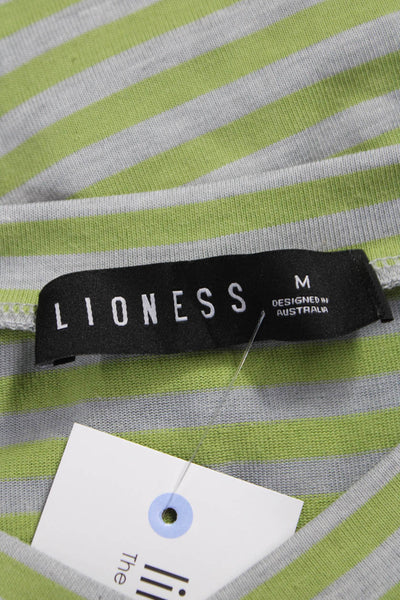 Lioness Women Cropped Striped V-Neck Green Short Sleeve T-Shirt Size M