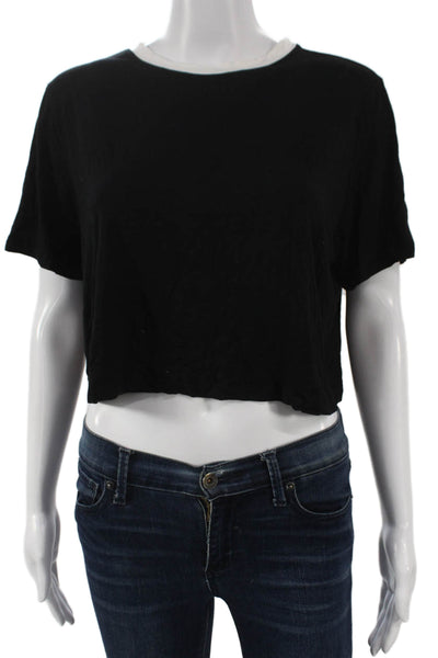 Splits59 Women Cropped Black Viscose Crew Neck T-Shirt Short Sleeve Size M