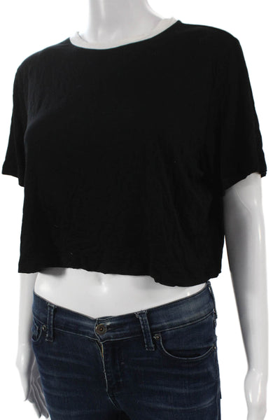 Splits59 Women Cropped Black Viscose Crew Neck T-Shirt Short Sleeve Size M
