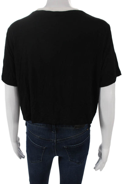 Splits59 Women Cropped Black Viscose Crew Neck T-Shirt Short Sleeve Size M