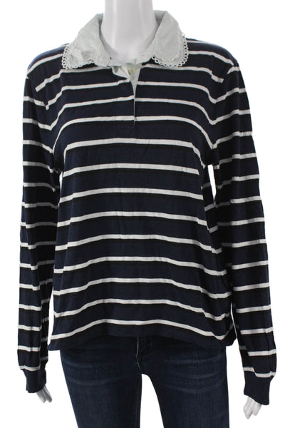 J Crew Womens Cropped Collared Striped Cotton Polo Long Sleeve Size M