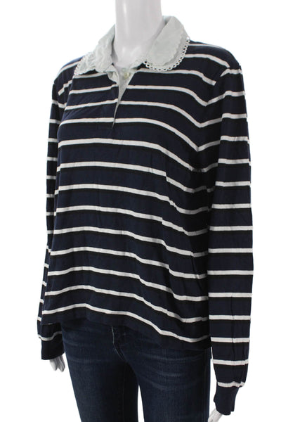 J Crew Womens Cropped Collared Striped Cotton Polo Long Sleeve Size M