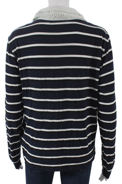 J Crew Womens Cropped Collared Striped Cotton Polo Long Sleeve Size M