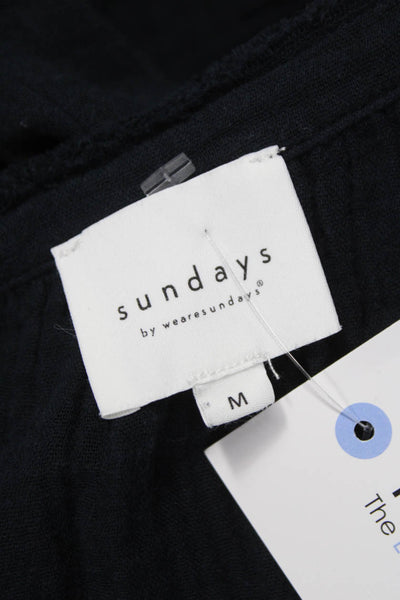 Sundays Women Black Cotton V-Neck Short Sleeve Blouse Size M