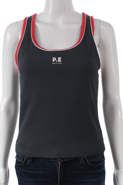 PE Nation Women Sleeveless Scoop Neck Basic Nylon Tank Gray Size L