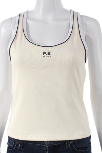 PE Nation Womens Basic Scoop Neck Sleeveless Nylon Tank Beige Size L