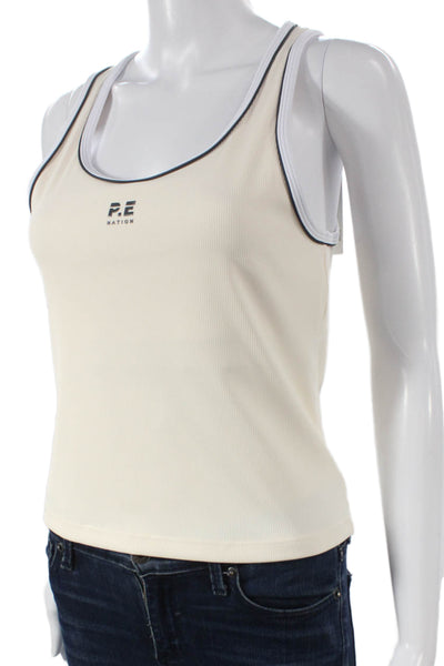PE Nation Womens Basic Scoop Neck Sleeveless Nylon Tank Beige Size L