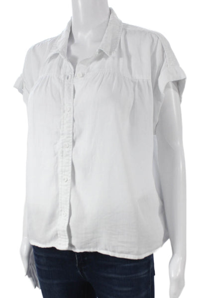 Aqua Womens Tencel Collared Sleeveless Button-Up White Size M