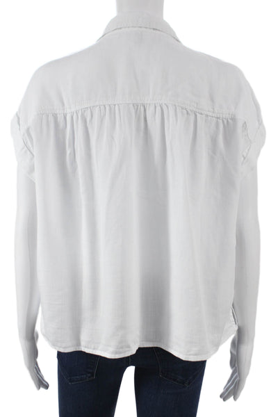 Aqua Womens Tencel Collared Sleeveless Button-Up White Size M