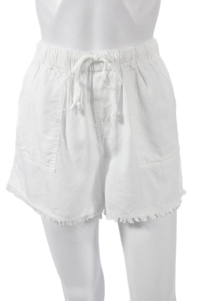 Aqua Women Paperbag Cotton Drawstring Shorts White Size M