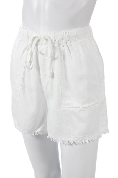 Aqua Women Paperbag Cotton Drawstring Shorts White Size M