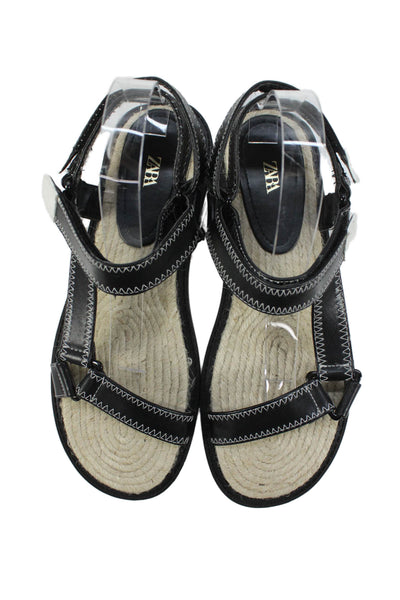 Zara Womens Contrast Stitch Detail Sandals Black Size 10