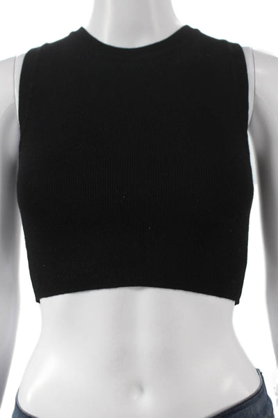 Zara Womens Cropped Tank Black Viscose Crew Neck Sleeveless Size S