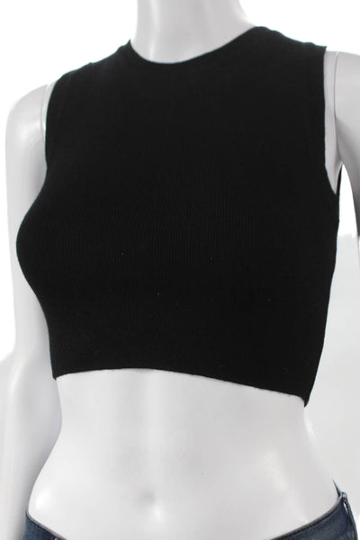 Zara Womens Cropped Tank Black Viscose Crew Neck Sleeveless Size S