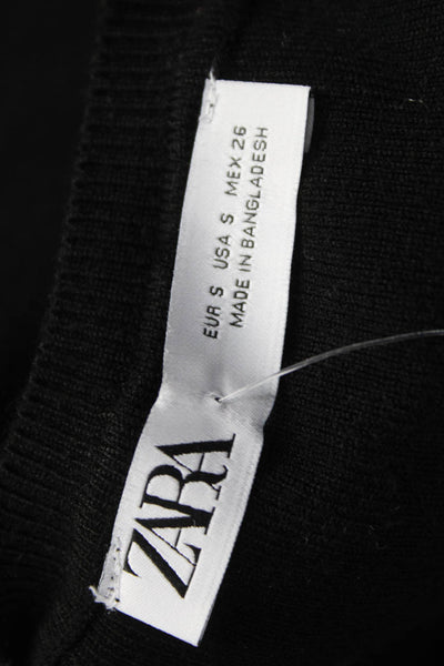 Zara Womens Cropped Tank Black Viscose Crew Neck Sleeveless Size S