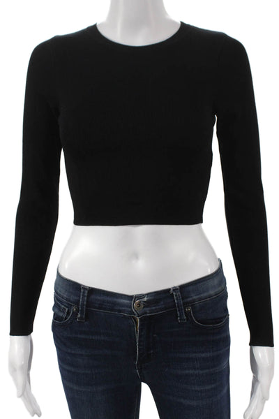 Zara Womens Cropped Black Crew Neck Long Sleeve T-Shirt Size S