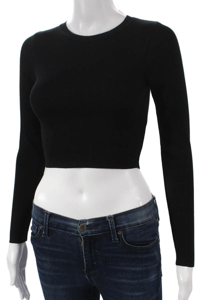 Zara Womens Cropped Black Crew Neck Long Sleeve T-Shirt Size S