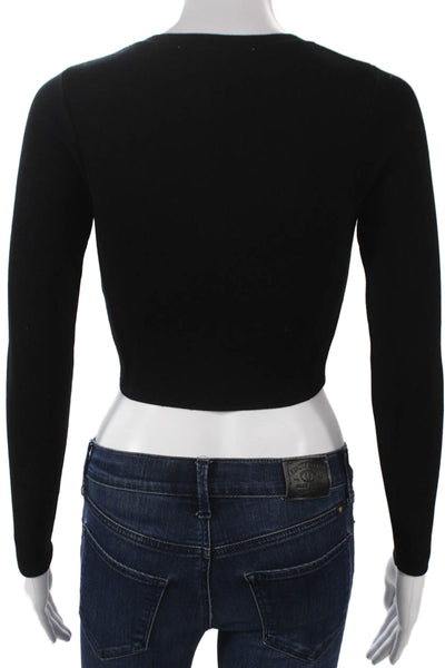 Zara Womens Cropped Black Crew Neck Long Sleeve T-Shirt Size S