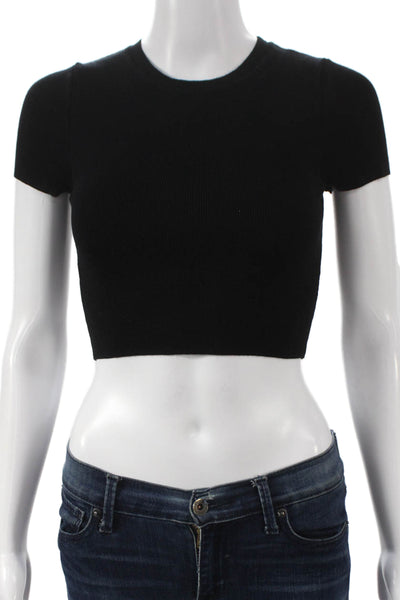 Zara Womens Cropped T-Shirt Black Short Sleeve Polyester Size S