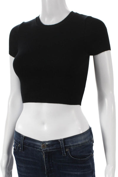 Zara Womens Cropped T-Shirt Black Short Sleeve Polyester Size S