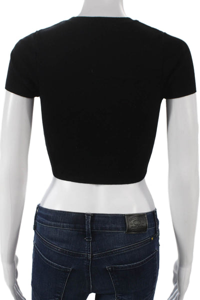 Zara Womens Cropped T-Shirt Black Short Sleeve Polyester Size S