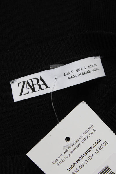 Zara Womens Cropped T-Shirt Black Short Sleeve Polyester Size S