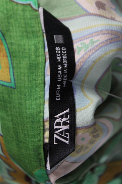 Zara Womens Paisley Tunic Blouse Green Collared 3/4 Sleeve Polyester Size M