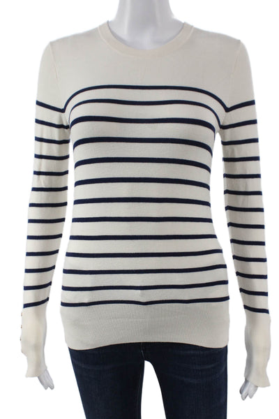 Zara Women Pullover Sweater Ivory Striped Crew Neck Long Sleeve Size S