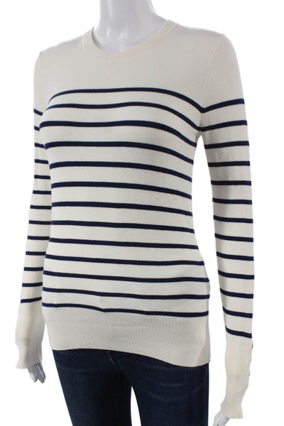 Zara Women Pullover Sweater Ivory Striped Crew Neck Long Sleeve Size S