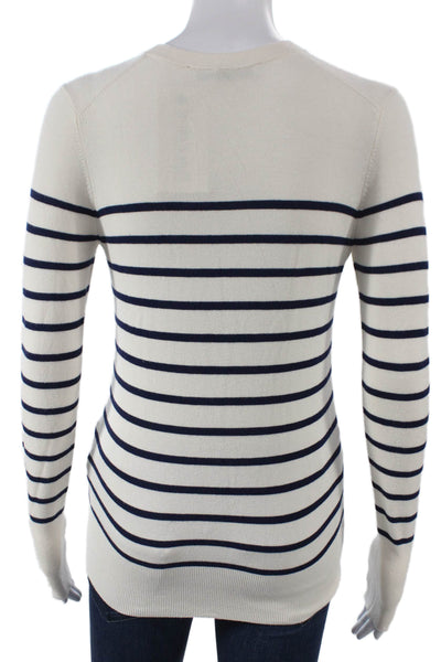 Zara Women Pullover Sweater Ivory Striped Crew Neck Long Sleeve Size S