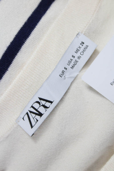 Zara Women Pullover Sweater Ivory Striped Crew Neck Long Sleeve Size S