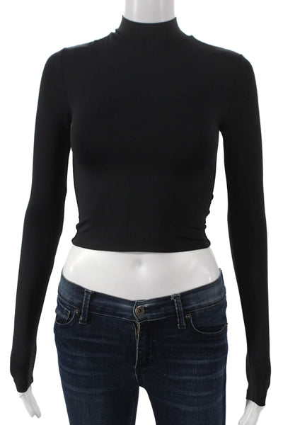 Babaton Womens Cropped Mock Neck Long Sleeve T-Shirt Black Size XS