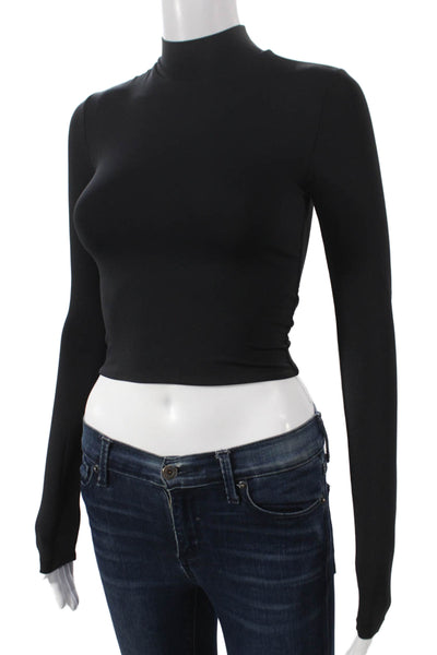 Babaton Womens Cropped Mock Neck Long Sleeve T-Shirt Black Size XS