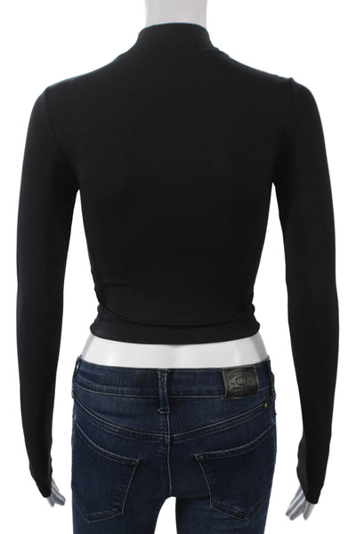 Babaton Womens Cropped Mock Neck Long Sleeve T-Shirt Black Size XS