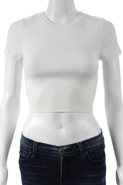 Zara Women Basic White Short Sleeve Crew Neck Polyester T-Shirt Size S