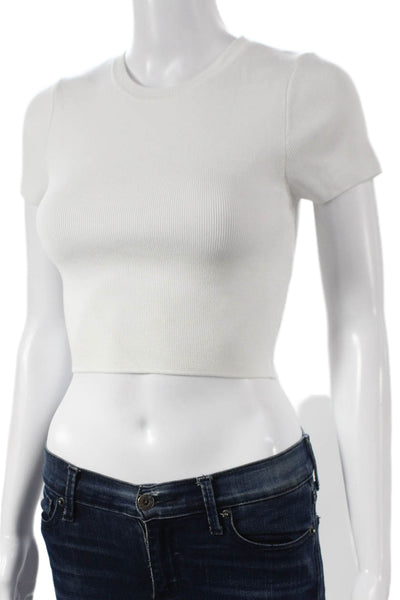 Zara Women Basic White Short Sleeve Crew Neck Polyester T-Shirt Size S