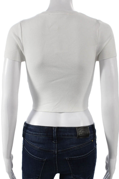 Zara Women Basic White Short Sleeve Crew Neck Polyester T-Shirt Size S