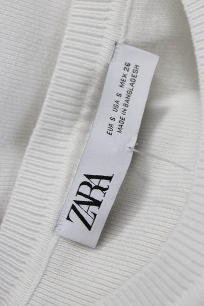 Zara Women Basic White Short Sleeve Crew Neck Polyester T-Shirt Size S