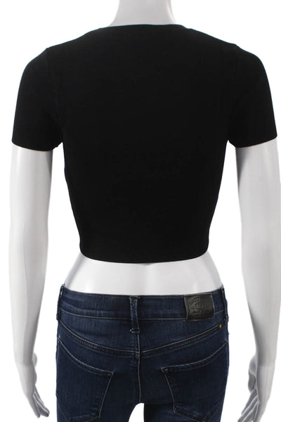 Zara Womens Cropped T-Shirt Black Viscose Crew Neck Short Sleeve Size S