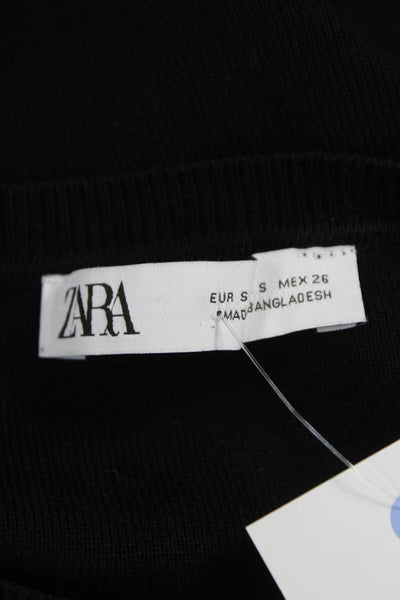 Zara Womens Cropped T-Shirt Black Viscose Crew Neck Short Sleeve Size S