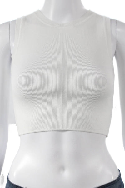 Zara Women Cropped Sleeveless White Cotton Blend Tank Round Neck Size S