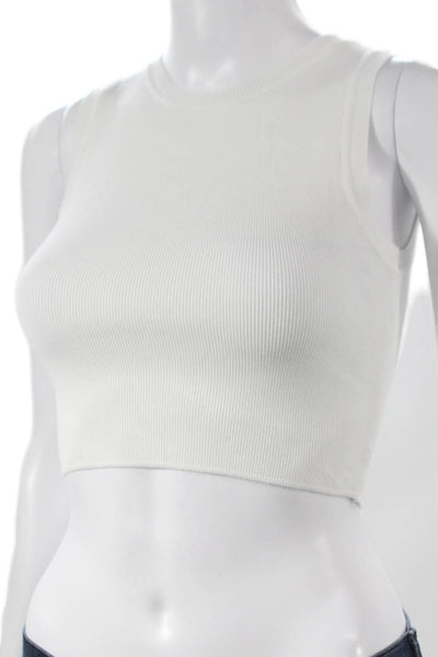 Zara Women Cropped Sleeveless White Cotton Blend Tank Round Neck Size S